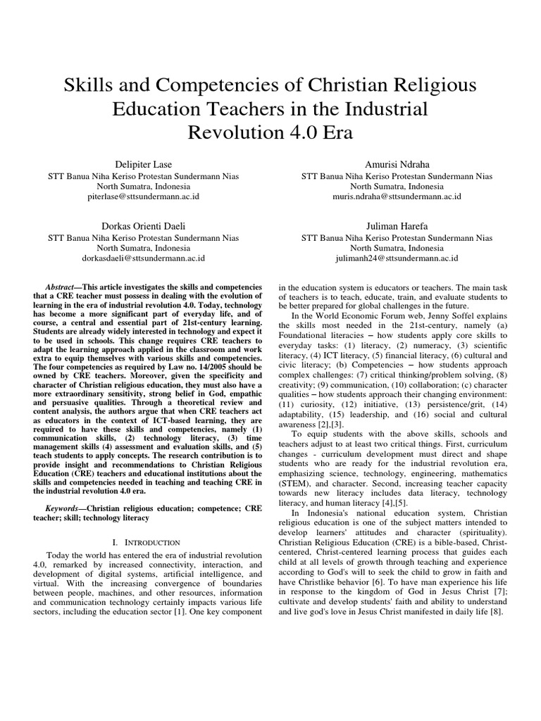 Skills and Competencies of Christian Religious Education Teachers in ...