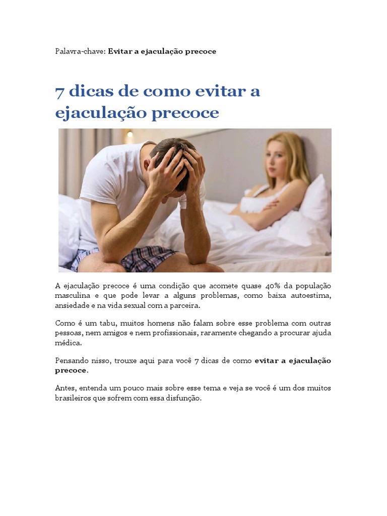 7 Dicas para Evitar a Ejaculação Precoce | PDF | Relação sexual ...