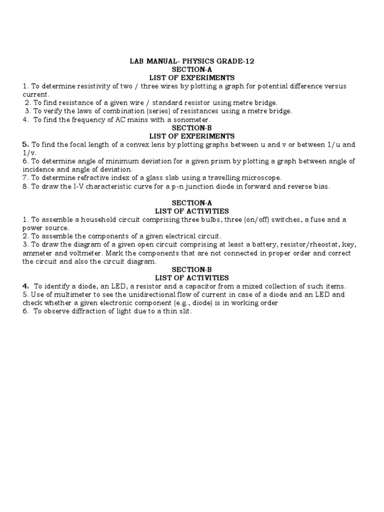 Physics lab manual original pdf diode electrical resistance and
