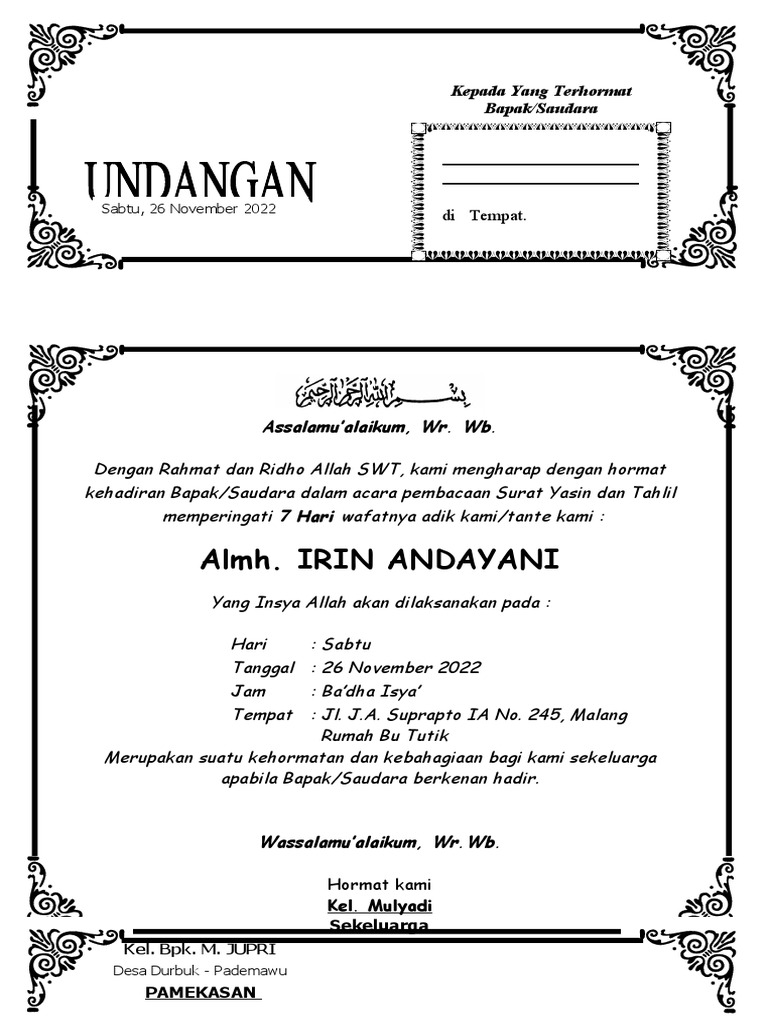 Model Undangan 100 Harii | PDF