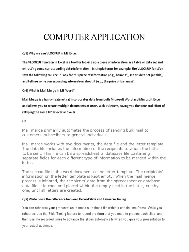COMPUTER APPICATION | PDF | Microsoft Excel | Computer File