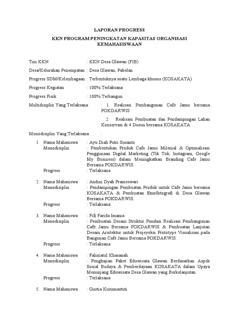 Progress KKN Desa Glawan 2023 | PDF | Karier & Perkembangan