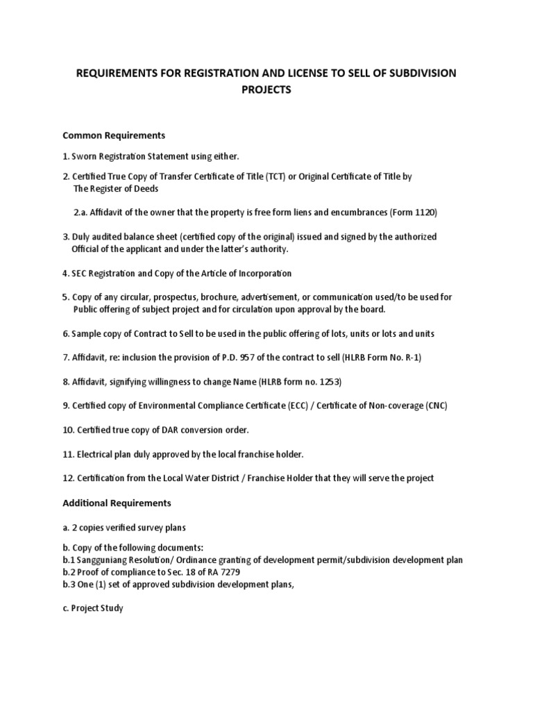 Subdivision Registration and License Requirements | PDF | Title ...