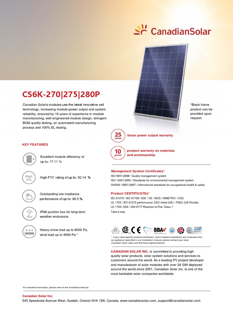 Canadian Solar CS6K Module Overview | PDF | Fuse (Electrical ...