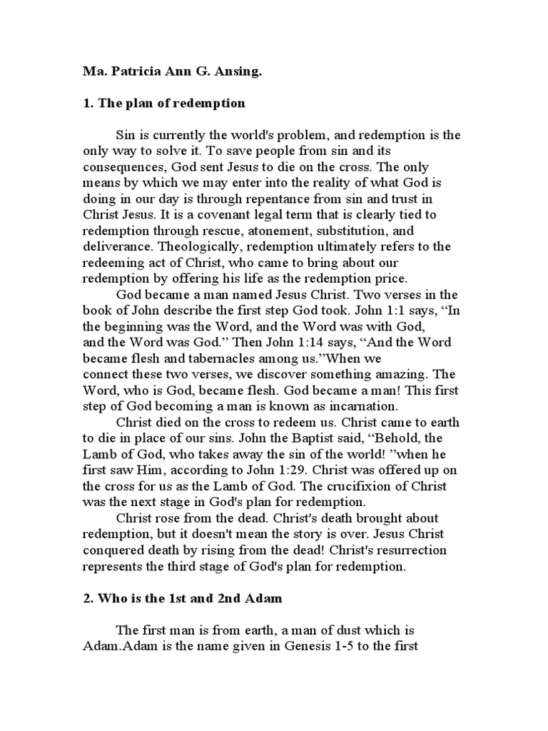 God's Plan of Redemption | PDF | Adam | Jesus