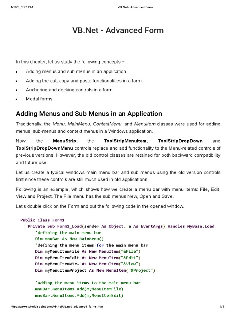 Advanced Form PDF Menu Visual Basic