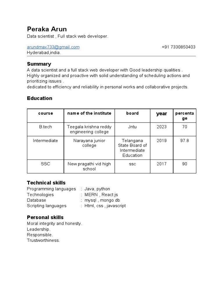 Arun Resume | PDF