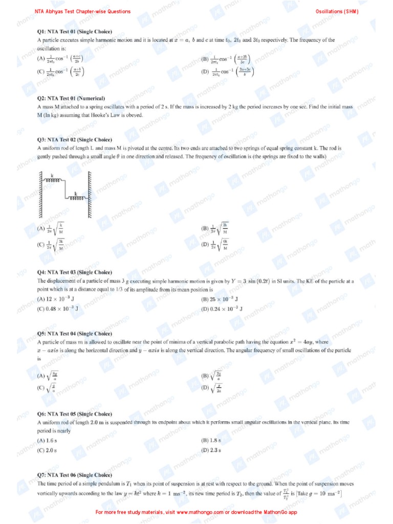 NTA Abhyas Test: SHM Questions | PDF