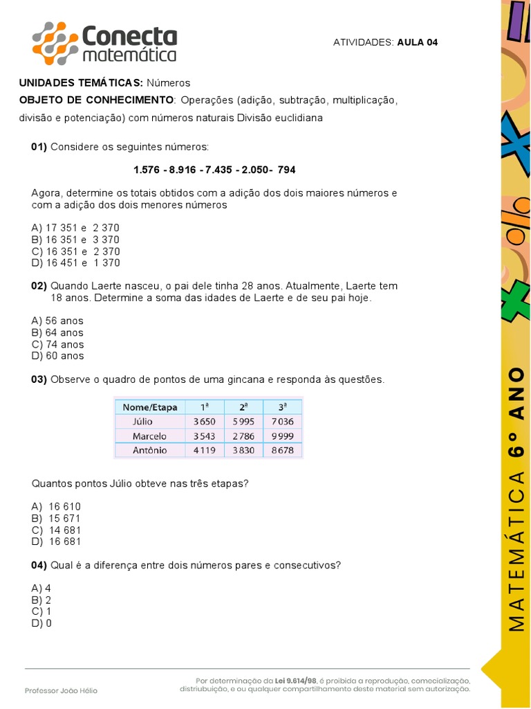 Exercícios de Adição e Subtração 6º Ano | PDF