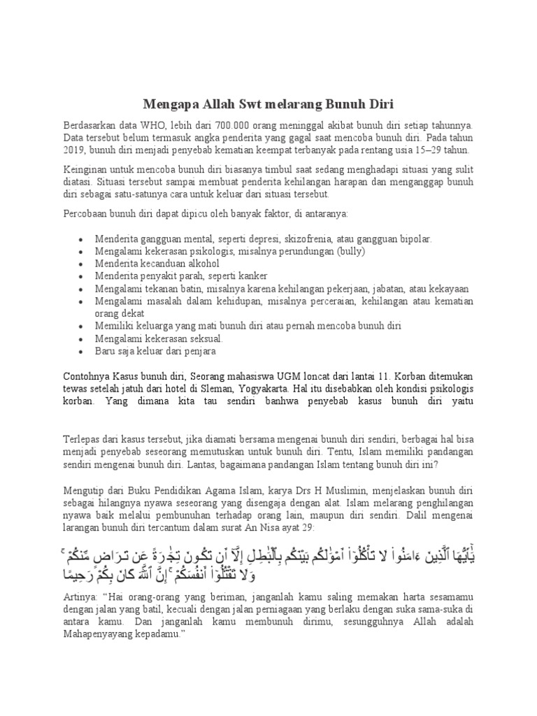 Agama (Larangan Bunuh Diri Dalam Islam) | PDF