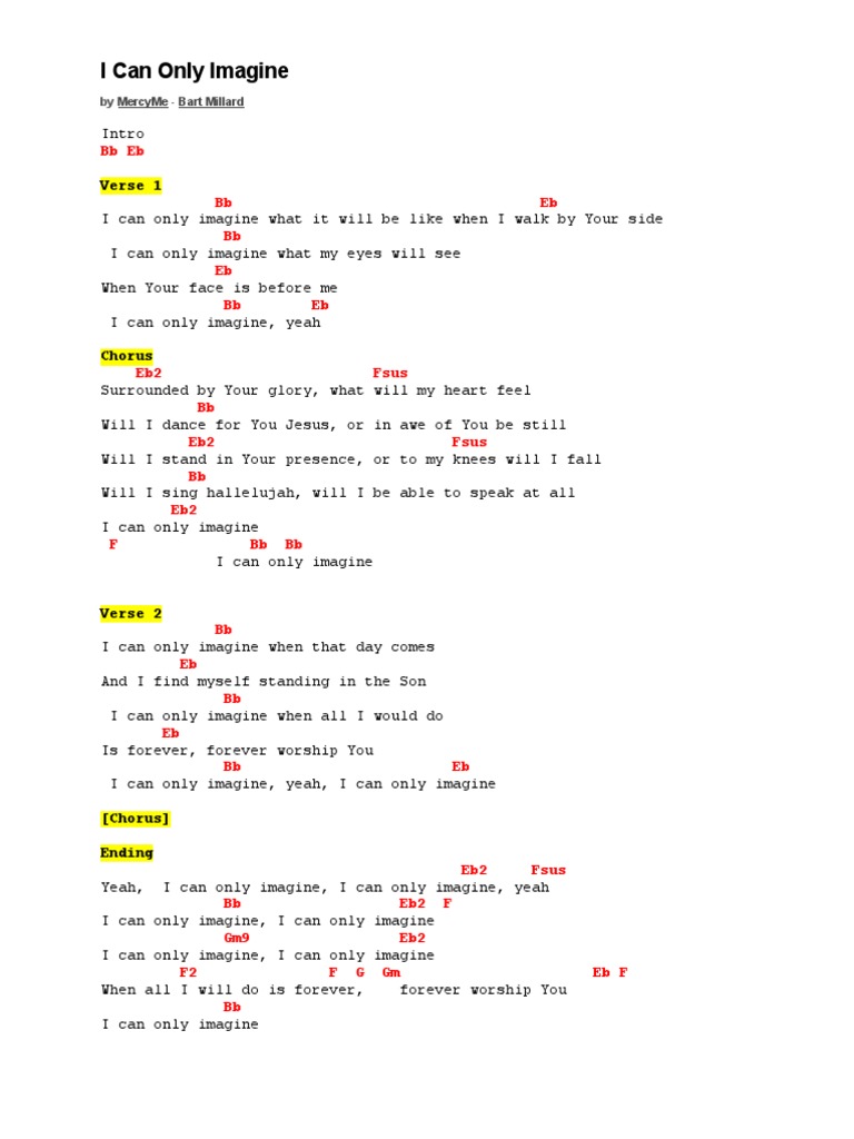 I Can Only Imagine Chord Sheet (BB) PDF