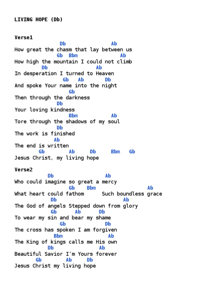 Living Hope Chord Sheet (Db) PDF
