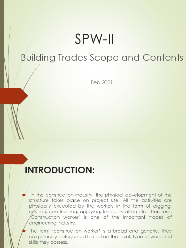 SPW - Ii (Unit - 3 BLDG Trades | PDF | Masonry | Carpentry