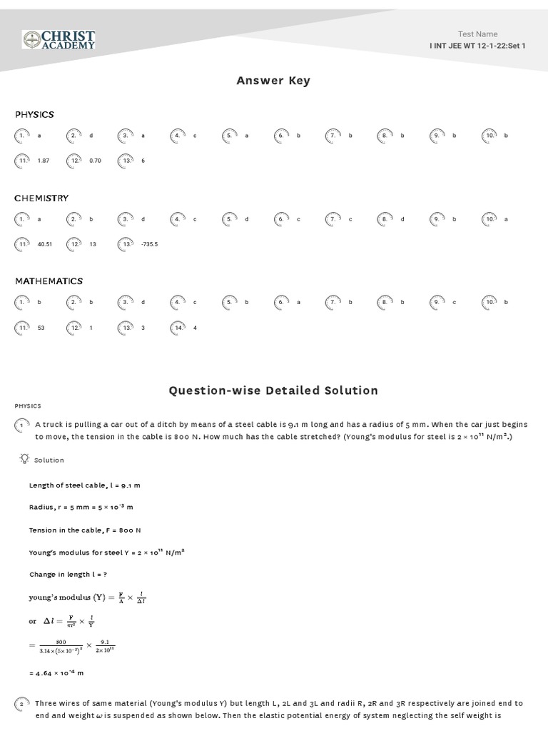 JEE Physics, Chemistry, Math Answer Key | PDF | Physics | Materials