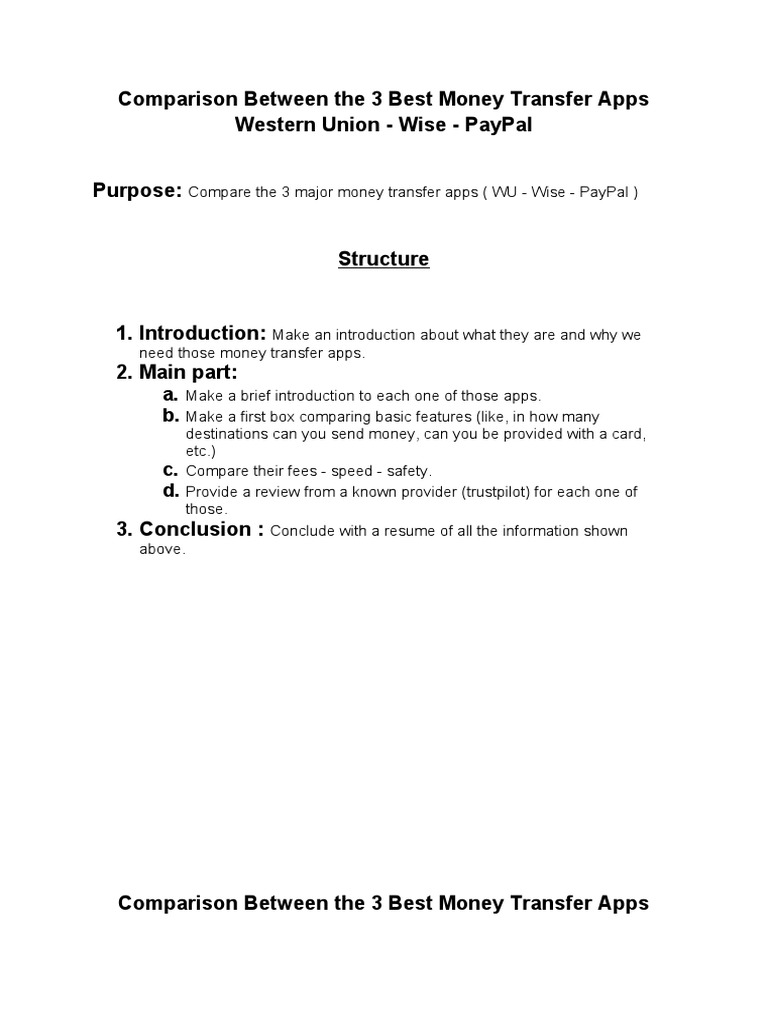 Comparison Between The 3 Best Money Transfer Apps PDF Wire Transfer