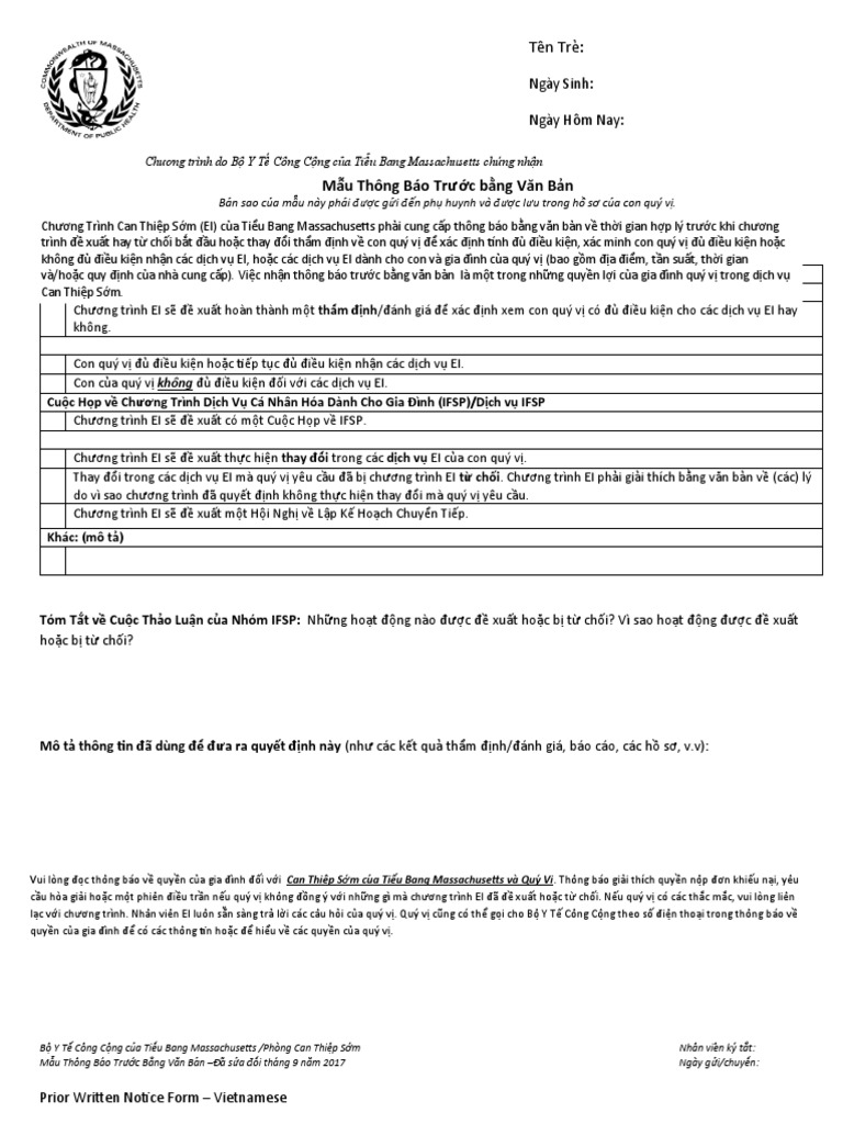 Prior Written Notice PWN Vietnamese | PDF