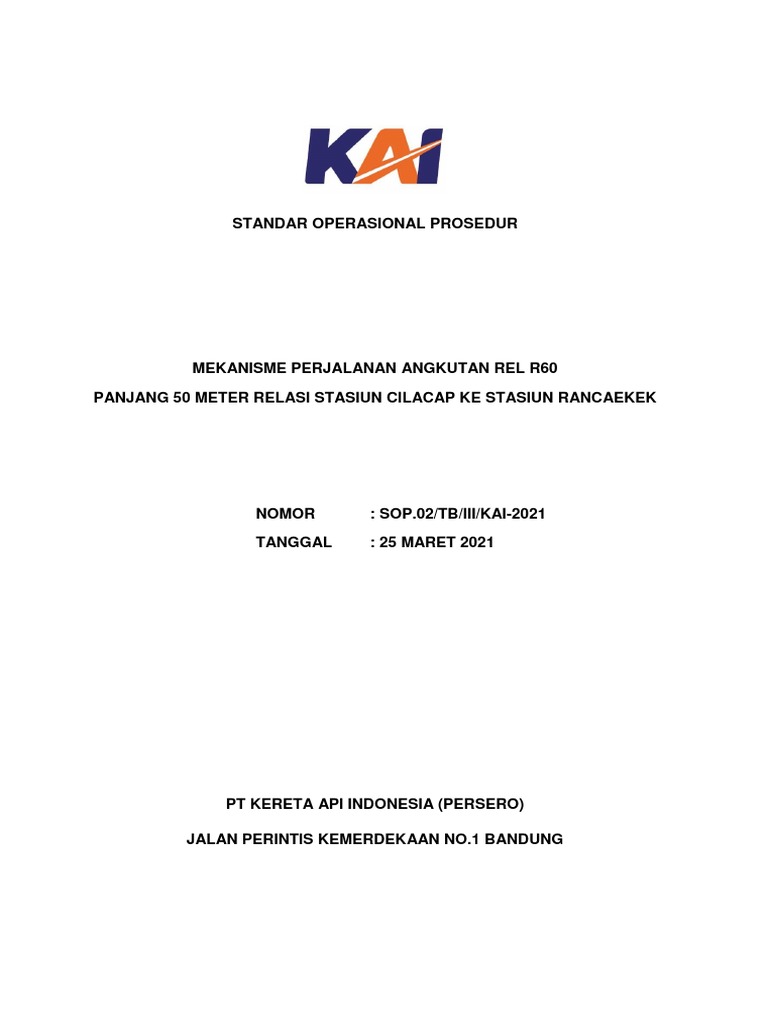 SOP Angkutan Rel R60 Cilacap-Rancaekek | PDF | Teknologi & Rekayasa