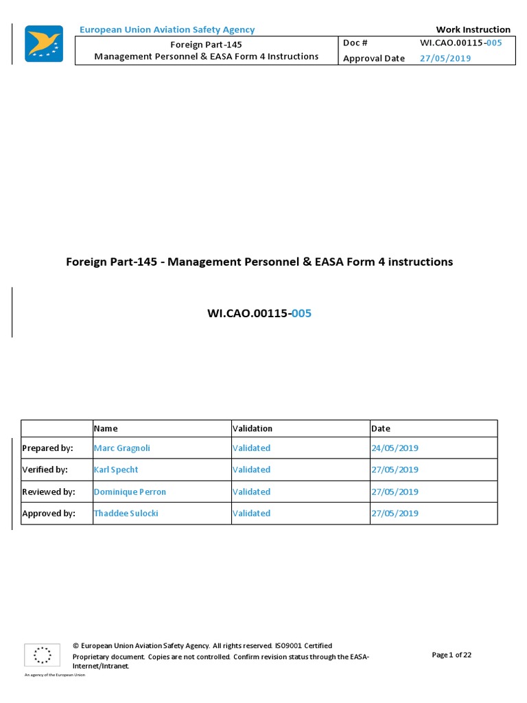 A04. WI - CAO - .00115-005 EASA Form 4 Instructions | PDF | Iso 9000 ...
