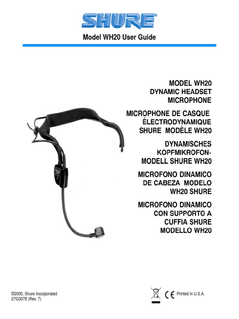 Shure WH20XLR Microphone Casque Dynamique Cardioïde – Serre-Tête Léger Pour Fitness, Musiciens Et Instructeurs