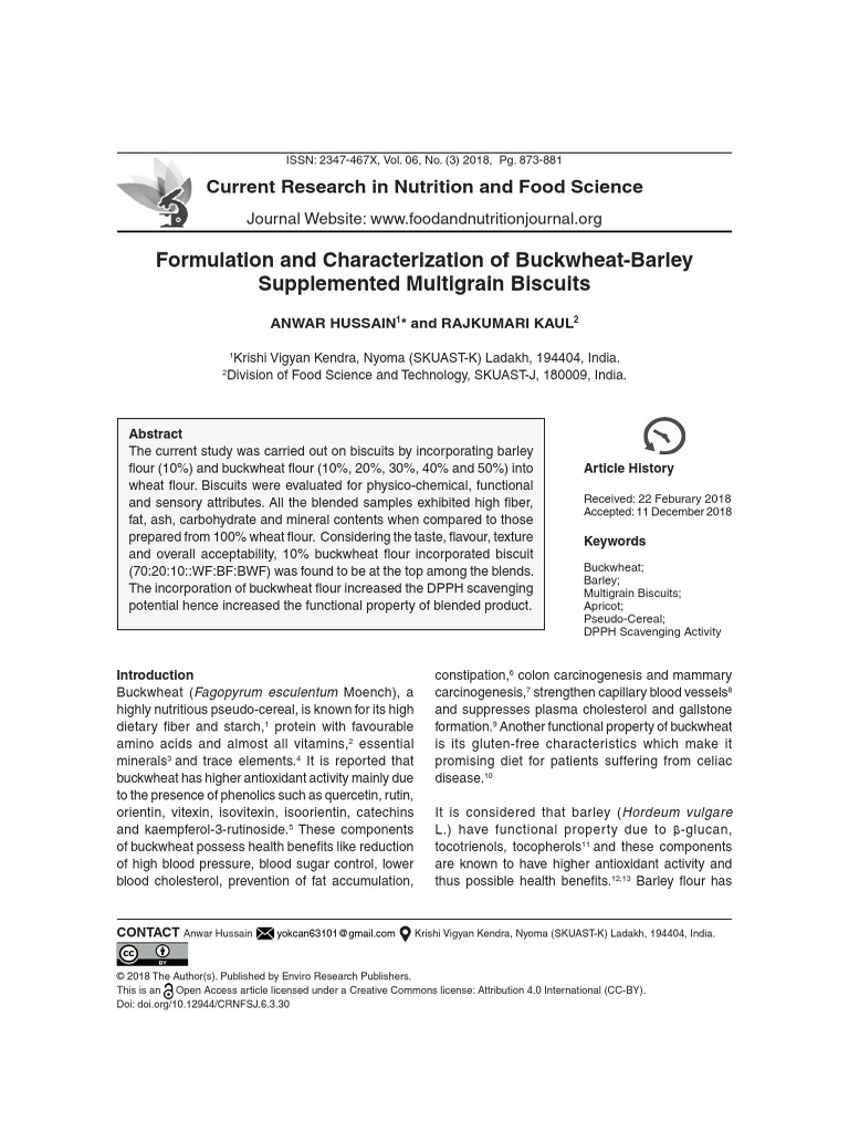 Formulation and Characterization of BuckwheatBarley Supplemented