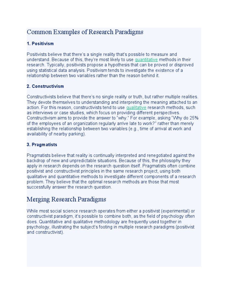 Common Examples of Research Paradigms | PDF