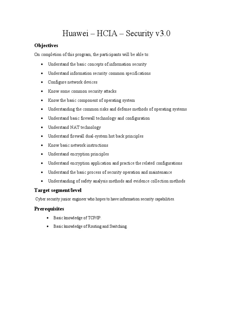 HCIA Security Training Overview | PDF | Information Security | Computer ...