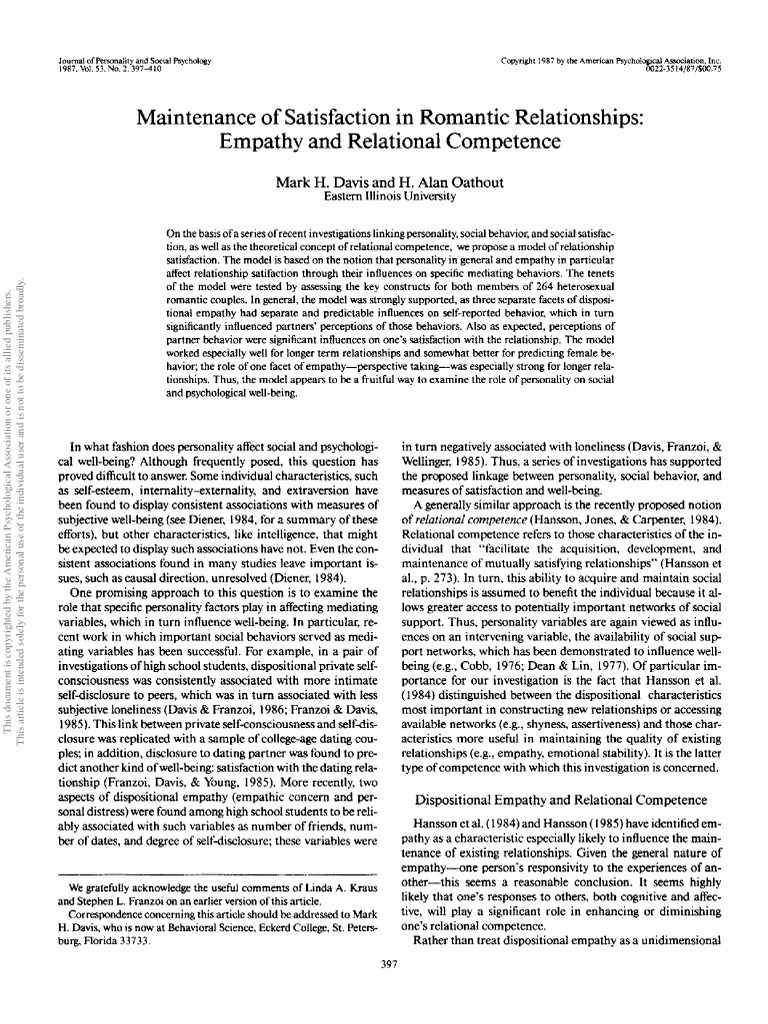 Davis 1987 | PDF | Empathy | Psychology