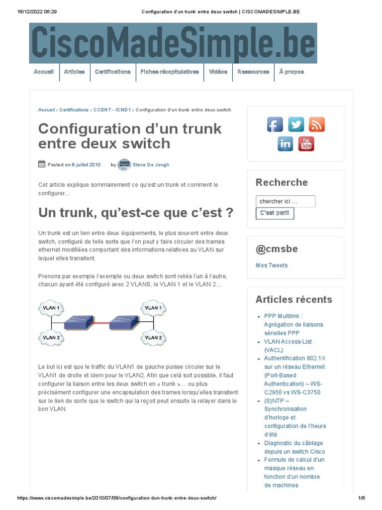 Configuration D'un Trunk Entre Deux Switch Be PDF