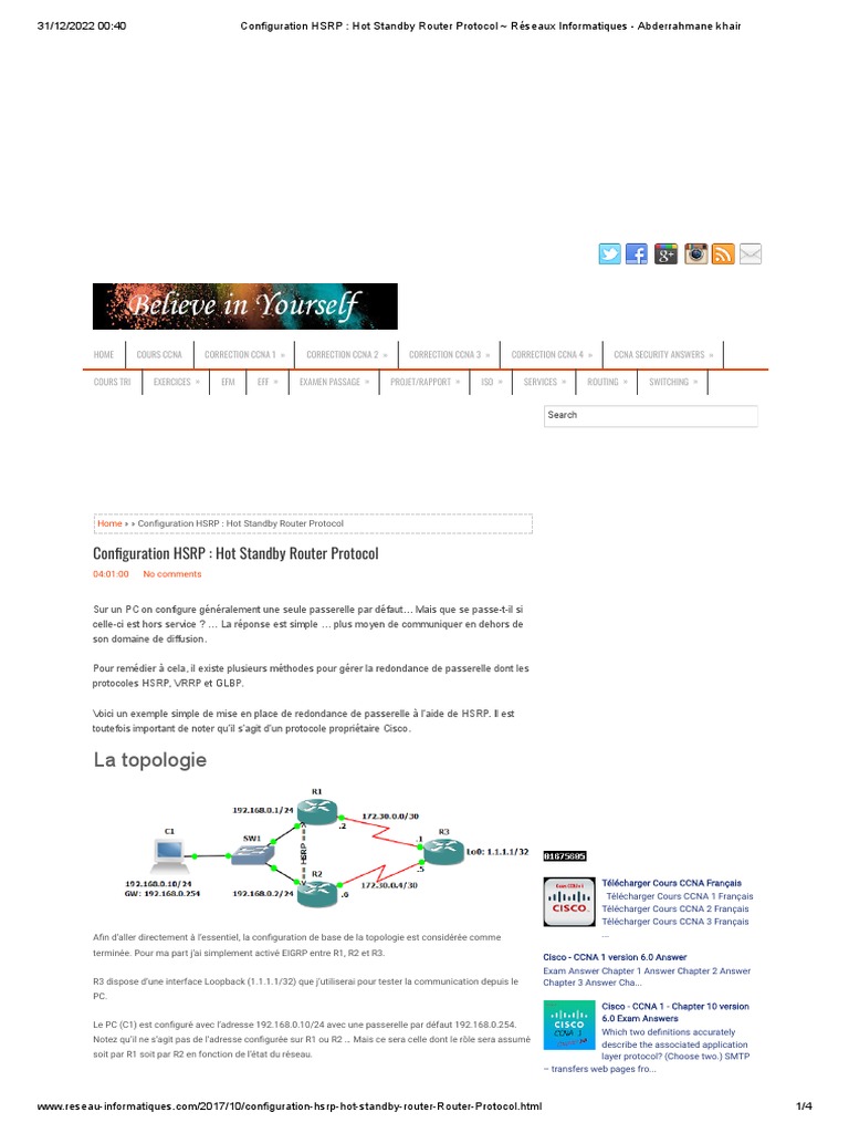 Configuration HSRP - Hot Standby Router Protocol - Réseaux ...