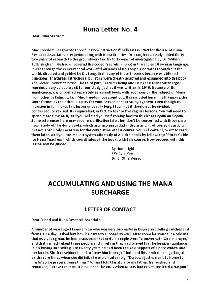 Huna Letter 4 | PDF | Prayer | Consciousness