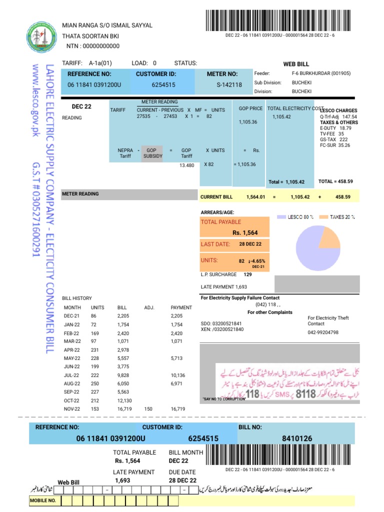 LESCO  Bill PDF Services (Economics) Economies