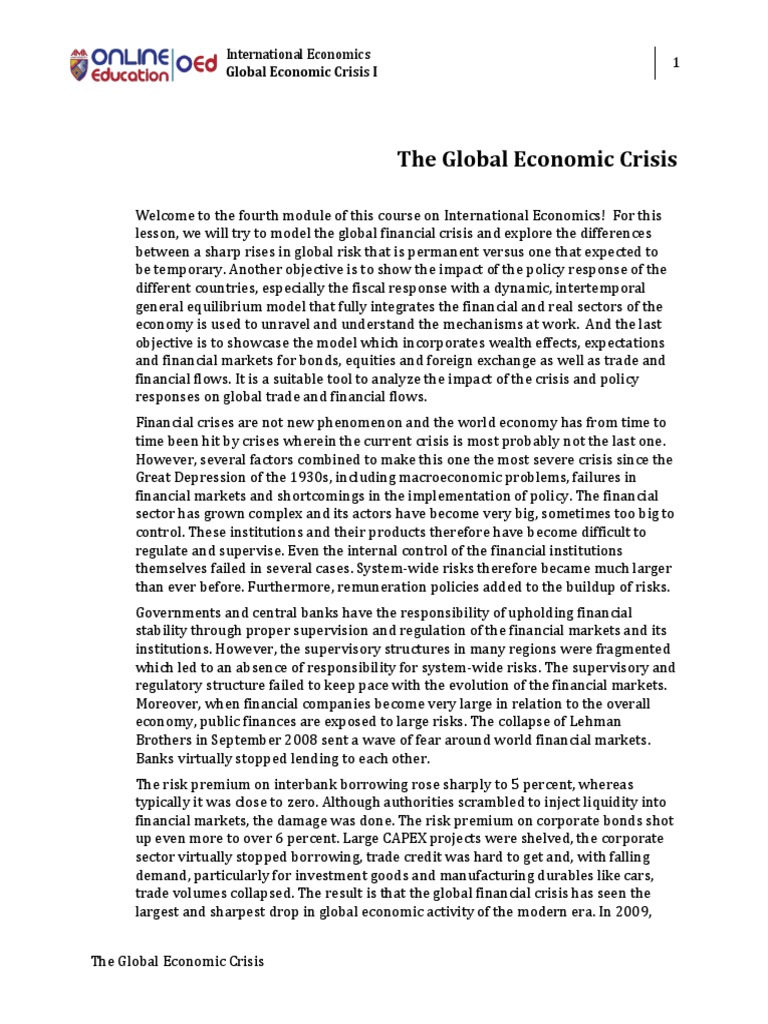 Global Economic Crisis Part 1 | PDF | Financial Crisis Of 2007–2008