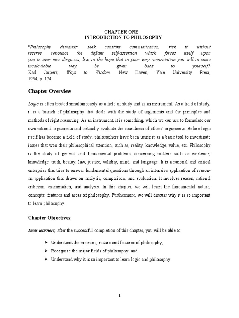 Chapter One Introduction To Philosophy Pdf Epistemology Reason