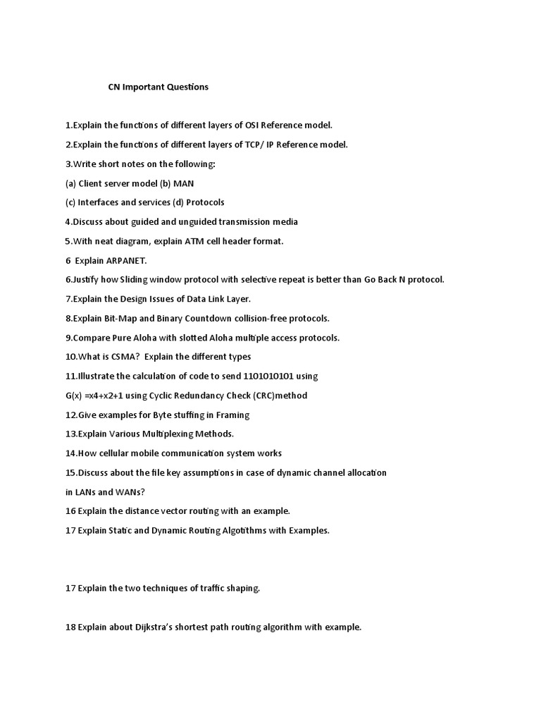 Cn Important Questions Download Free Pdf Transmission Control