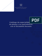 Catálogo de Especialidades de Plazas y Su Equivalencia Con Escalafon Docente - Octubre 2022-1