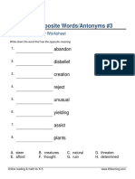 Grade 5 Opposite Words Worksheet