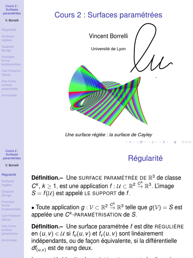 Surfaces Paramétrées et Régularité | PDF | Géométrie | Sphère