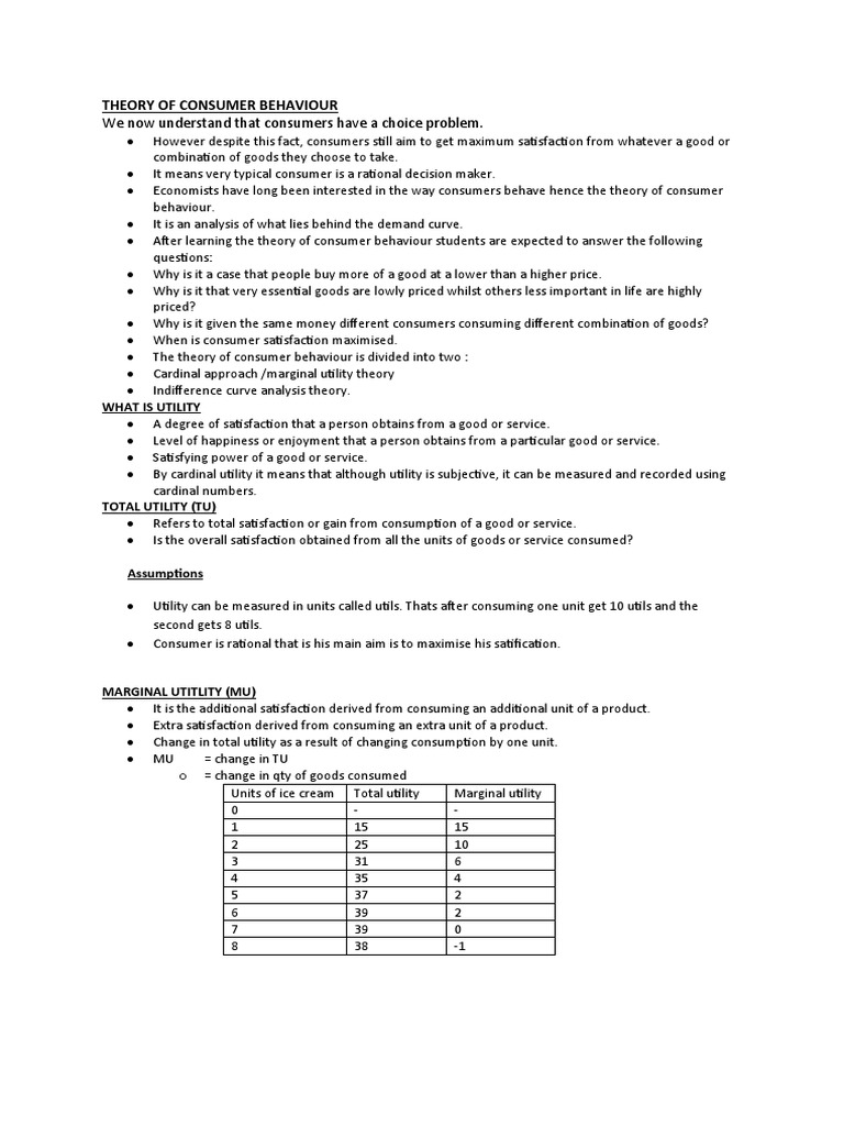 Understanding Consumer Behavior Theory | PDF | Utility | Economic ...