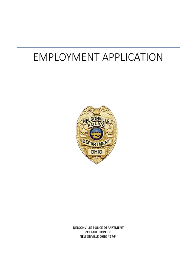 Nelsonville PD Application Form Fillable PDF Background Check