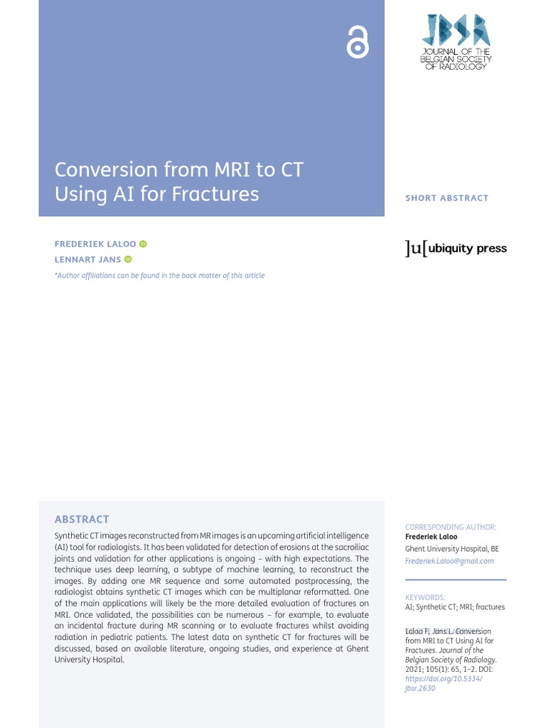 Conversion From MRI To CT Using AI For Fractures | PDF | Ct Scan ...