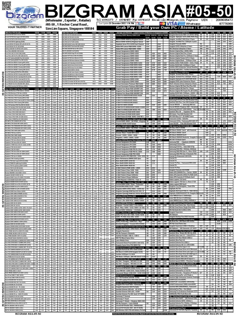 001 Bizgram Asia Pricelist December 23H | PDF | Solid State Drive |  Manufactured Goods