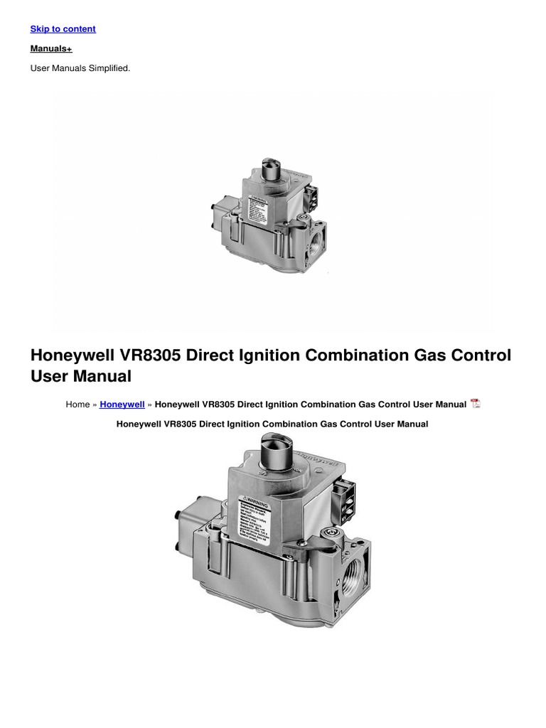 vr8305 Direct Ignition Combination Gas Control Manual PDF Pipe