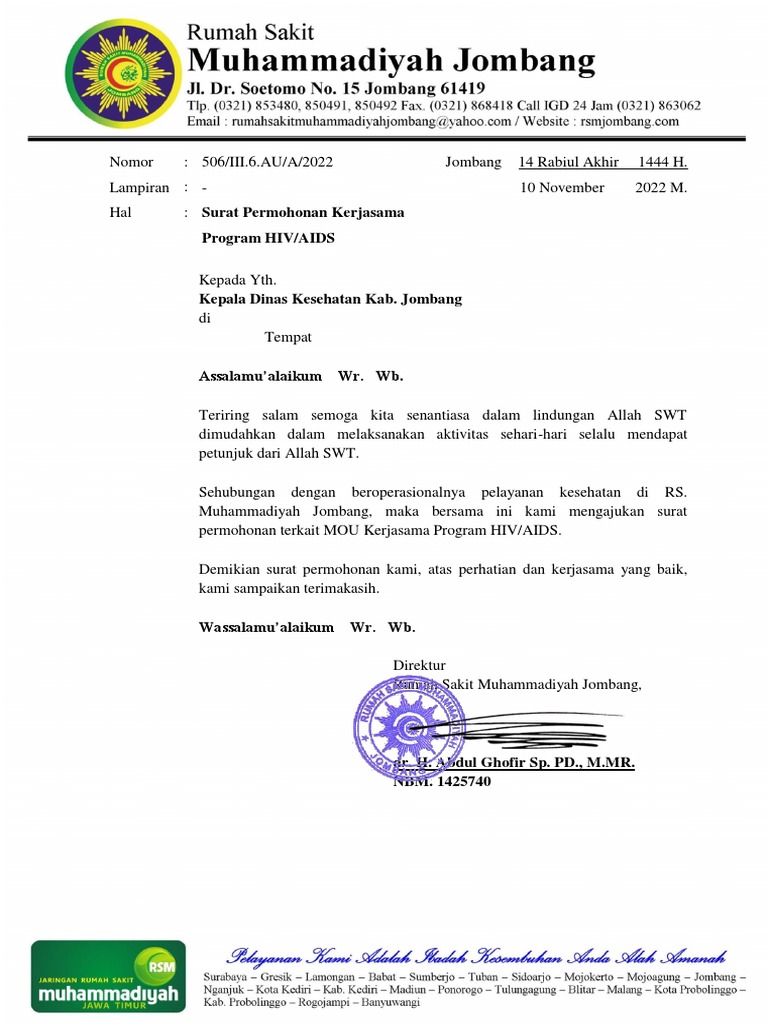 Surat Permohonan Kerjasama Mou Hiv Aids 2022 | PDF