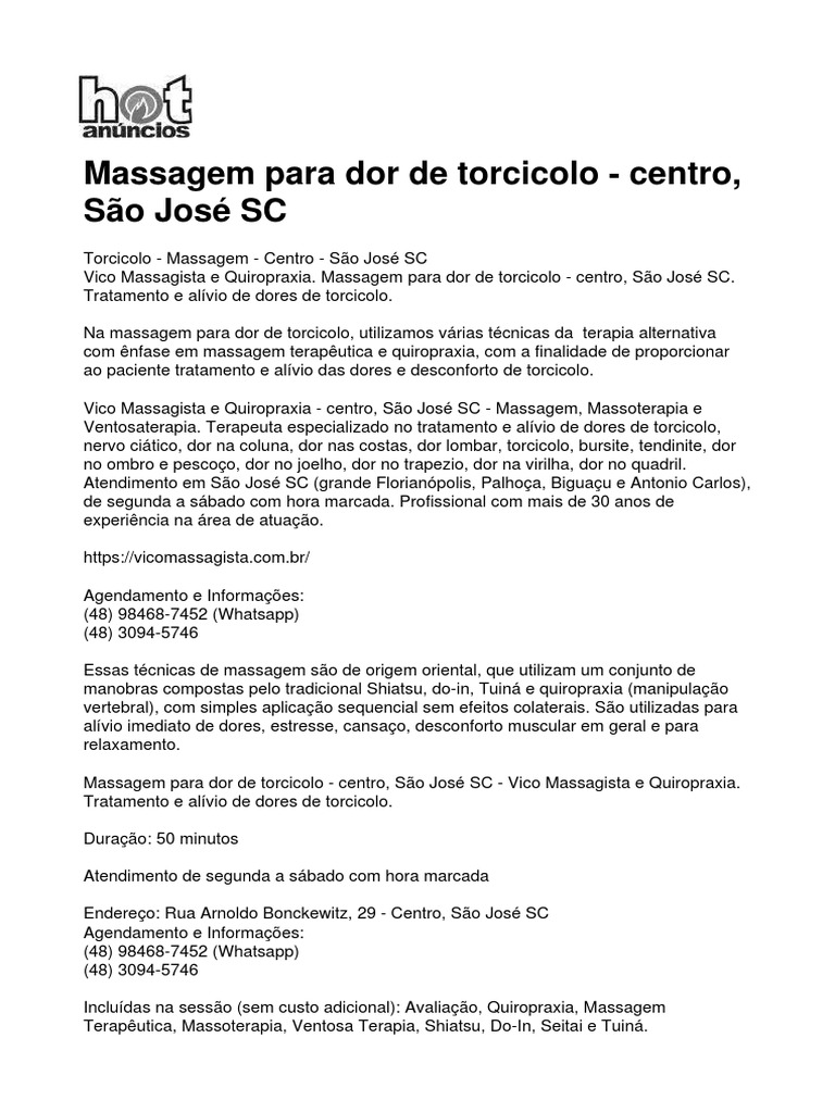 Massagem para Torcicolo em São José SC | PDF | Quiroprático | Massagem