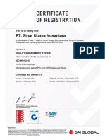 PT Sinar Utama Nusantara ISO 9001 Certification