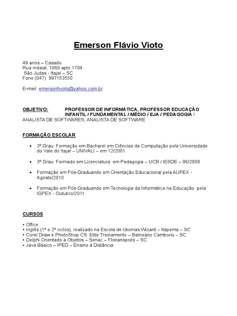 Curriculo de Emerson Flavio Vioto2 PDF Rede de computadores Microsoft