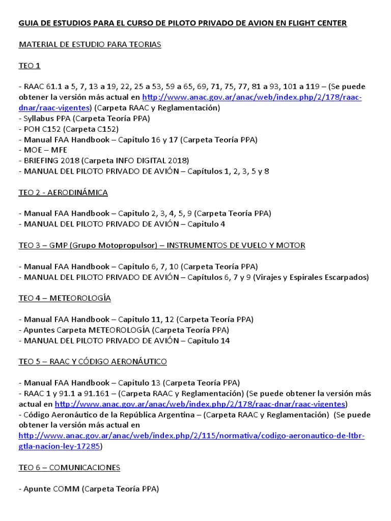 Guia de Estudio para El Curso de Piloto Privado de Avion en Flight ...