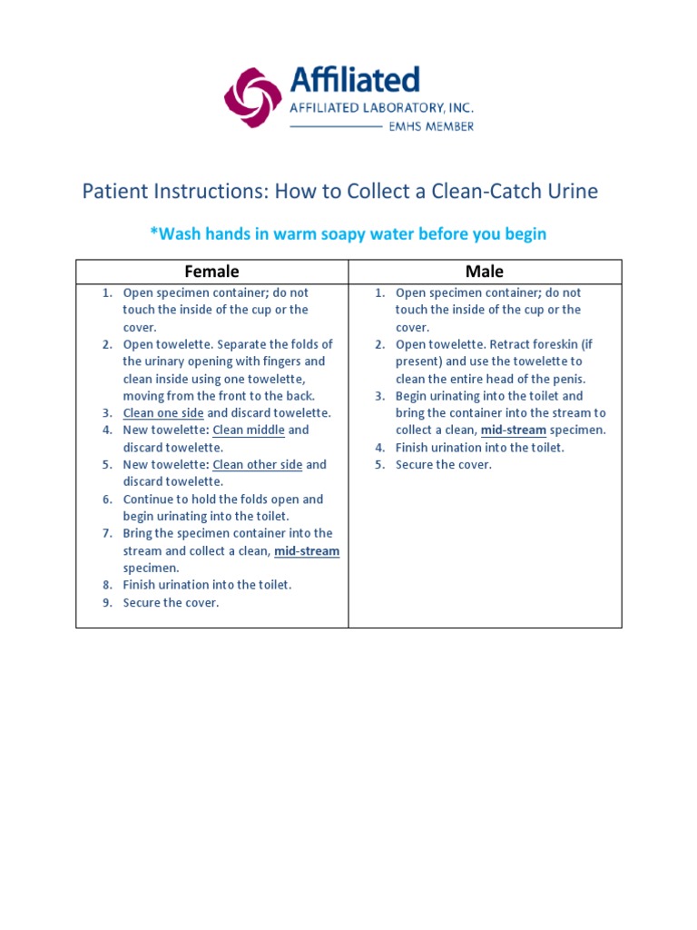 Patient Instructions Clean Catch Urine PDF