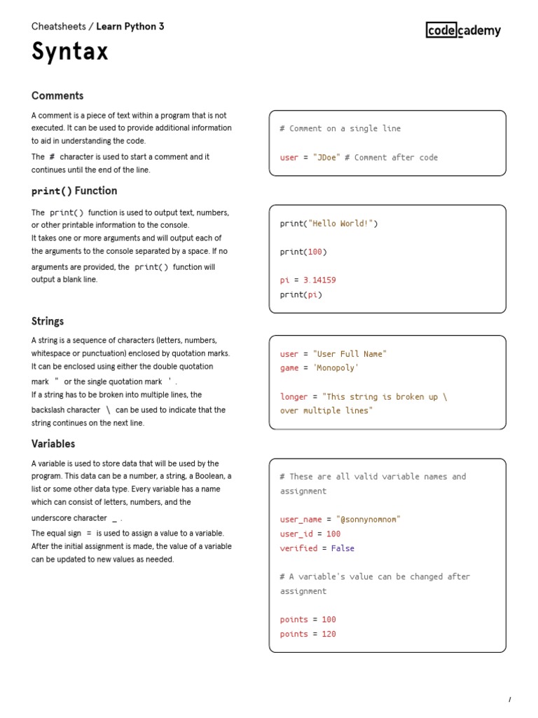 Syntax Cheatsheet | Download Free PDF | Numbers | Decimal