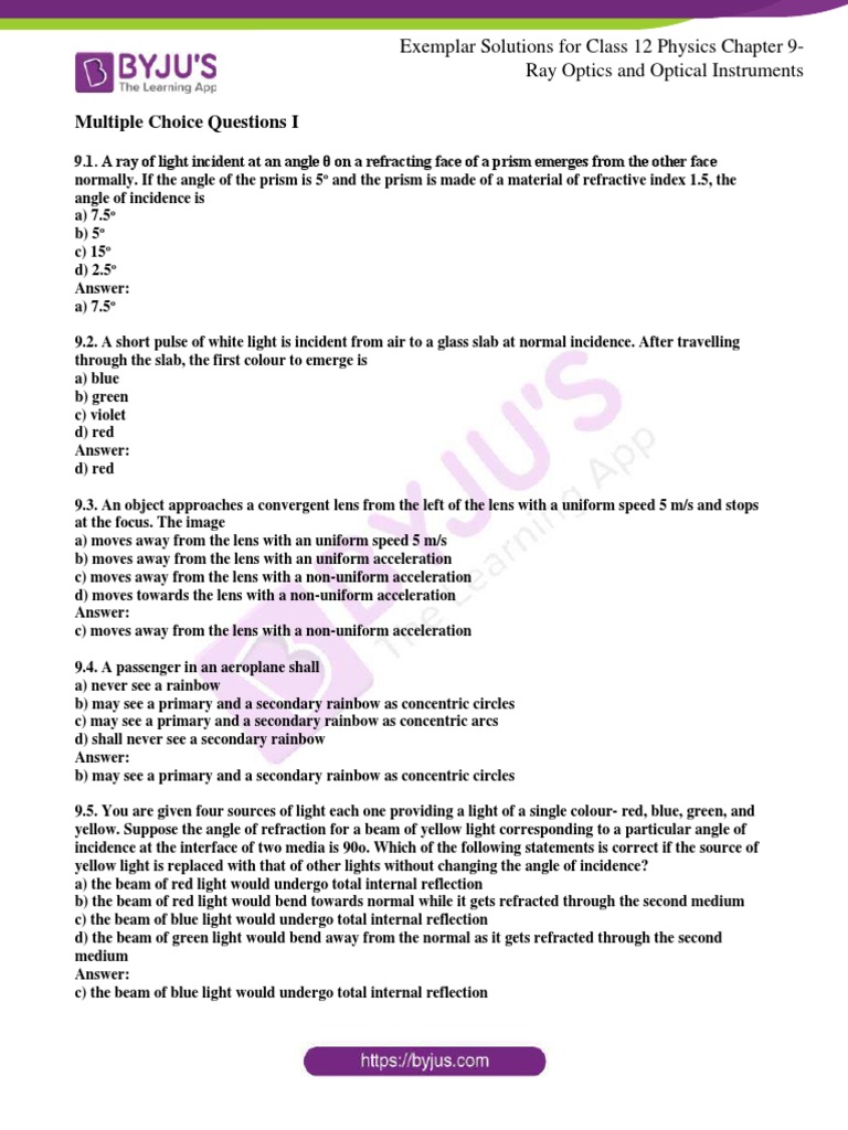Multiple Choice Questions I Exemplar Solutions For Class 12 Physics